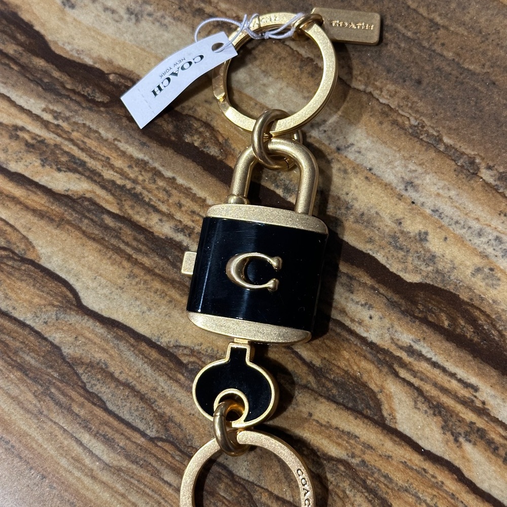 Coach Black and Gold Padlock Keychain Card Holder Charm - Picture 3 of 8